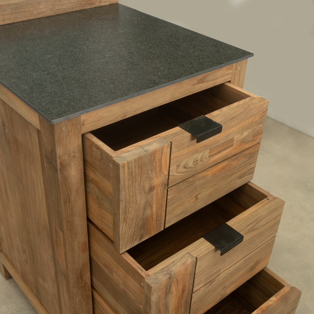 Teak Modular Outdoor Kitchen 3 Drawer Cabinet with Ceramic Top