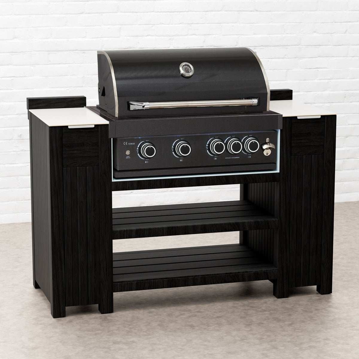 Teak Carbon Line 4 Burner Black Stainless Steel BBQ Cabinet with Ceramic Top