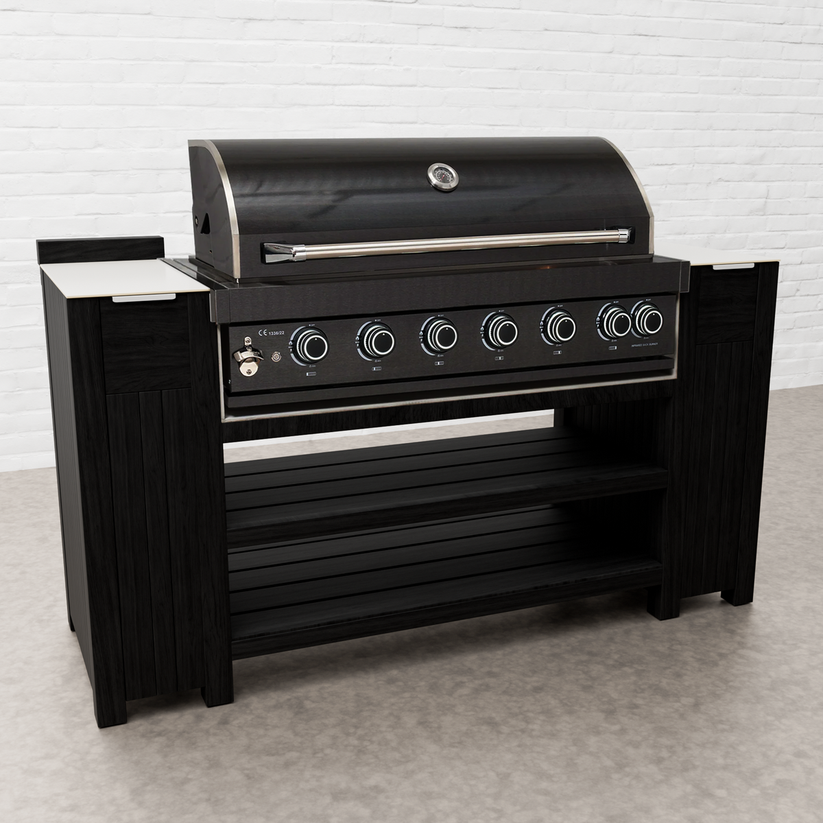 Teak Carbon Line 6 Burner Black Stainless Steel BBQ Cabinet with Ceramic Top