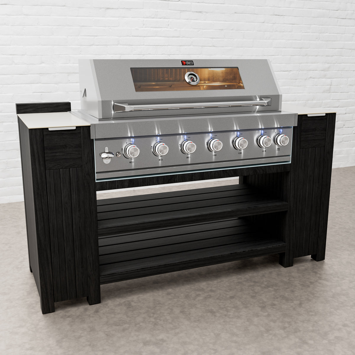 Teak Carbon Line 6 Burner Stainless Steel BBQ Cabinet with Ceramic Top