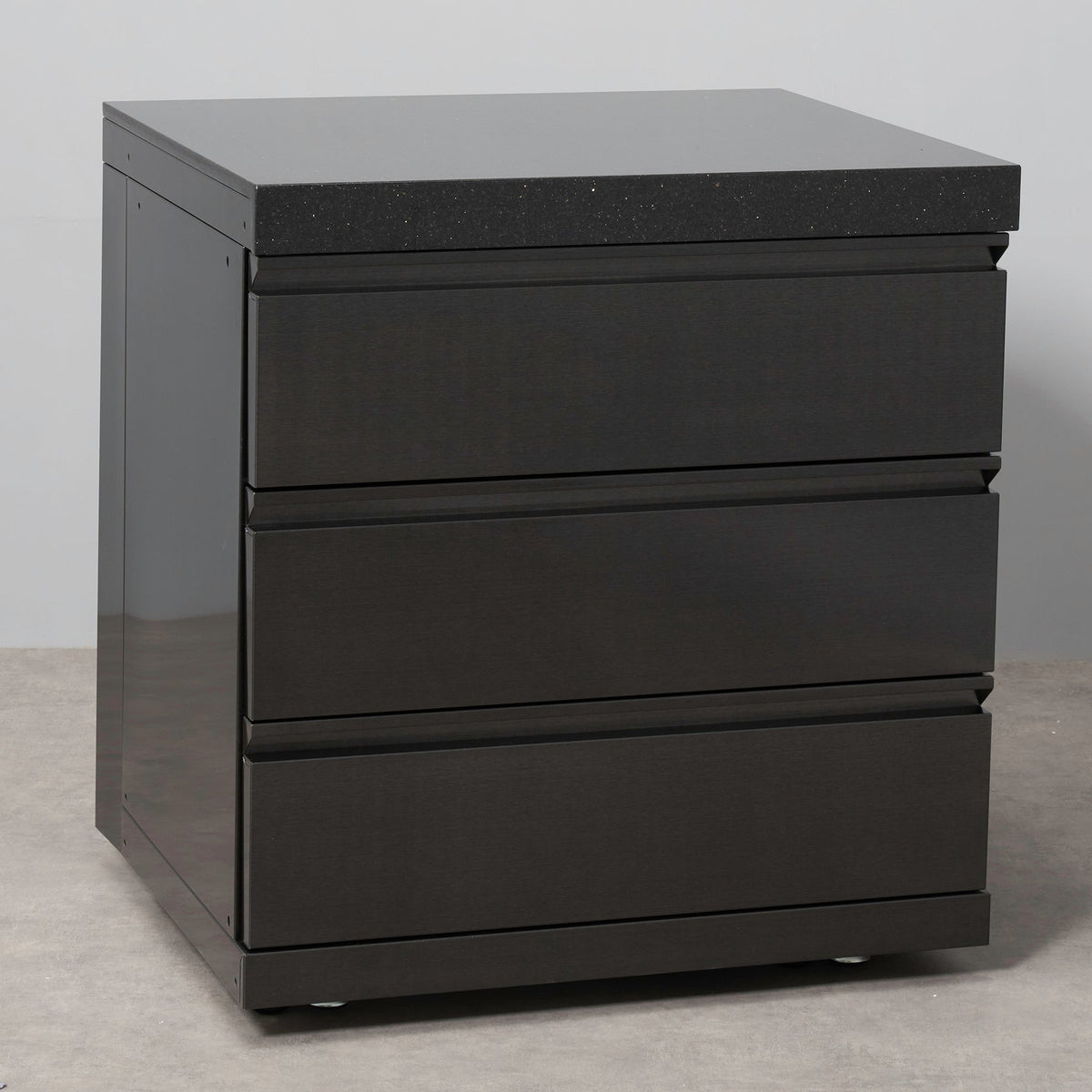 Black Stainless Steel Large 3 Drawer Cabinet with Granite Top