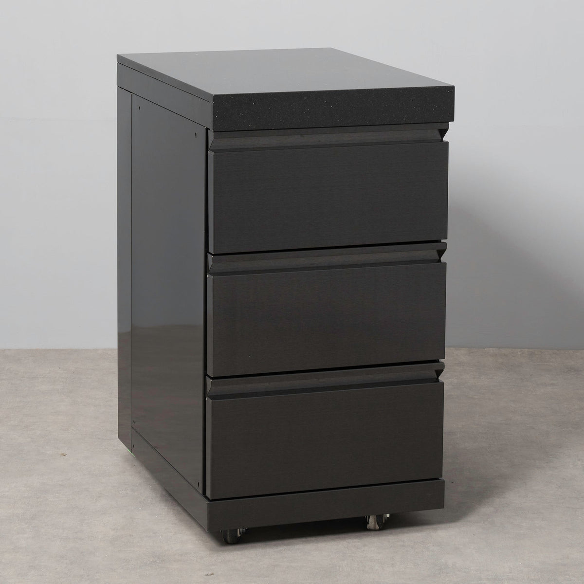 Black Stainless Steel Triple Drawer Cabinet with Granite Top