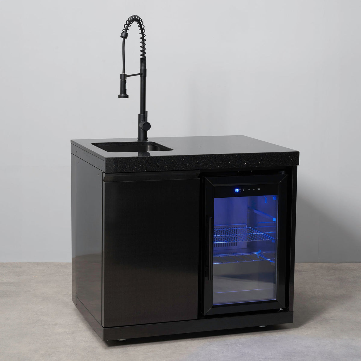 Black Stainless Steel Sink and Fridge Cabinet with Granite Top