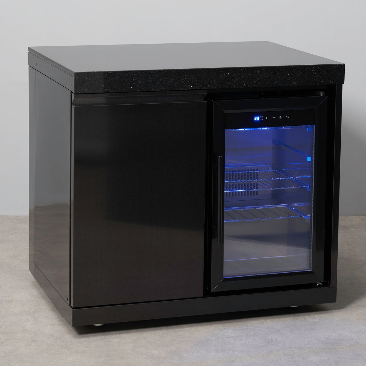 Black Stainless Steel Single Fridge Cabinet with Granite Top
