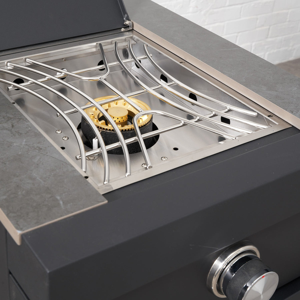 Fusion Outdoor Kitchen Black Side Burner with Sintered Stone Top