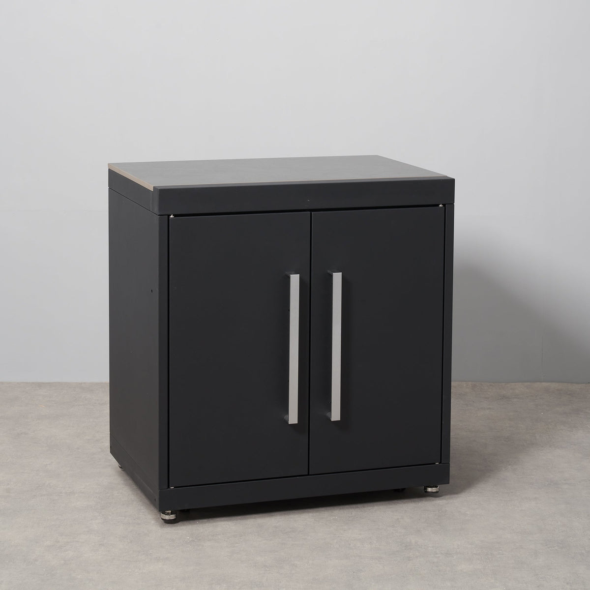 Fusion Outdoor Kitchen Black Double Door Cabinet with Sintered Stone Top