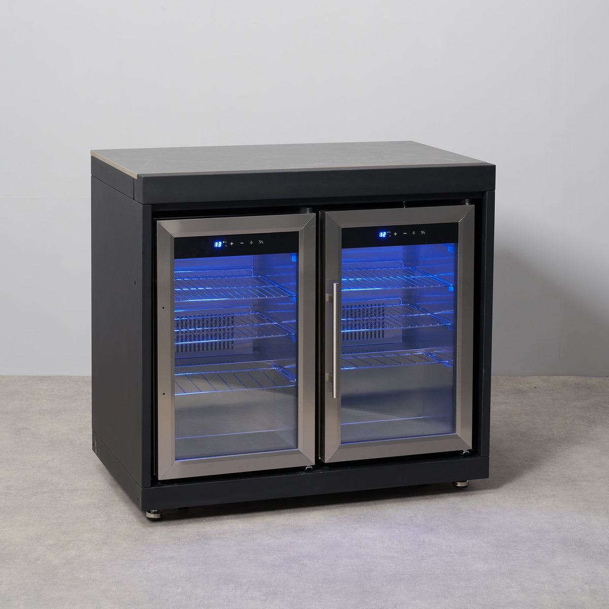 Fusion Outdoor Kitchen Black Double Fridge Cabinet with Sintered Stone Top