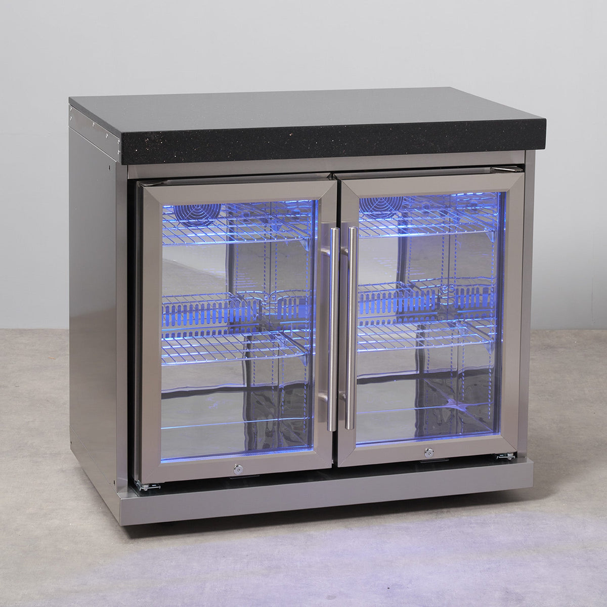 Stainless Steel Double Fridge Cabinet with Granite Top
