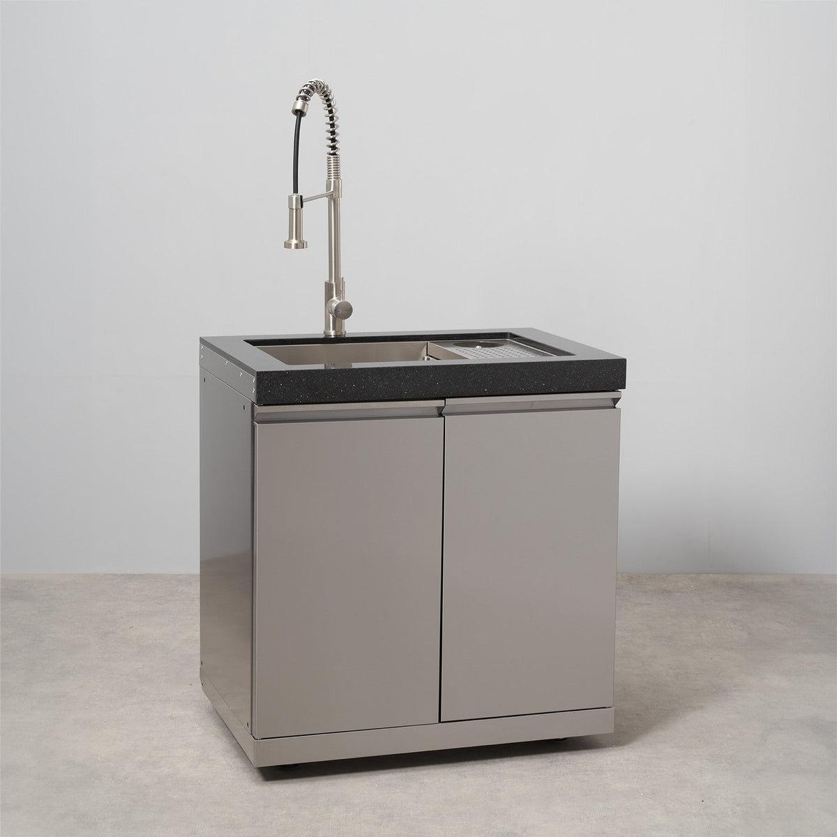 Stainless Steel Double Large Sink Cabinet with Glass Washer and Granite Top