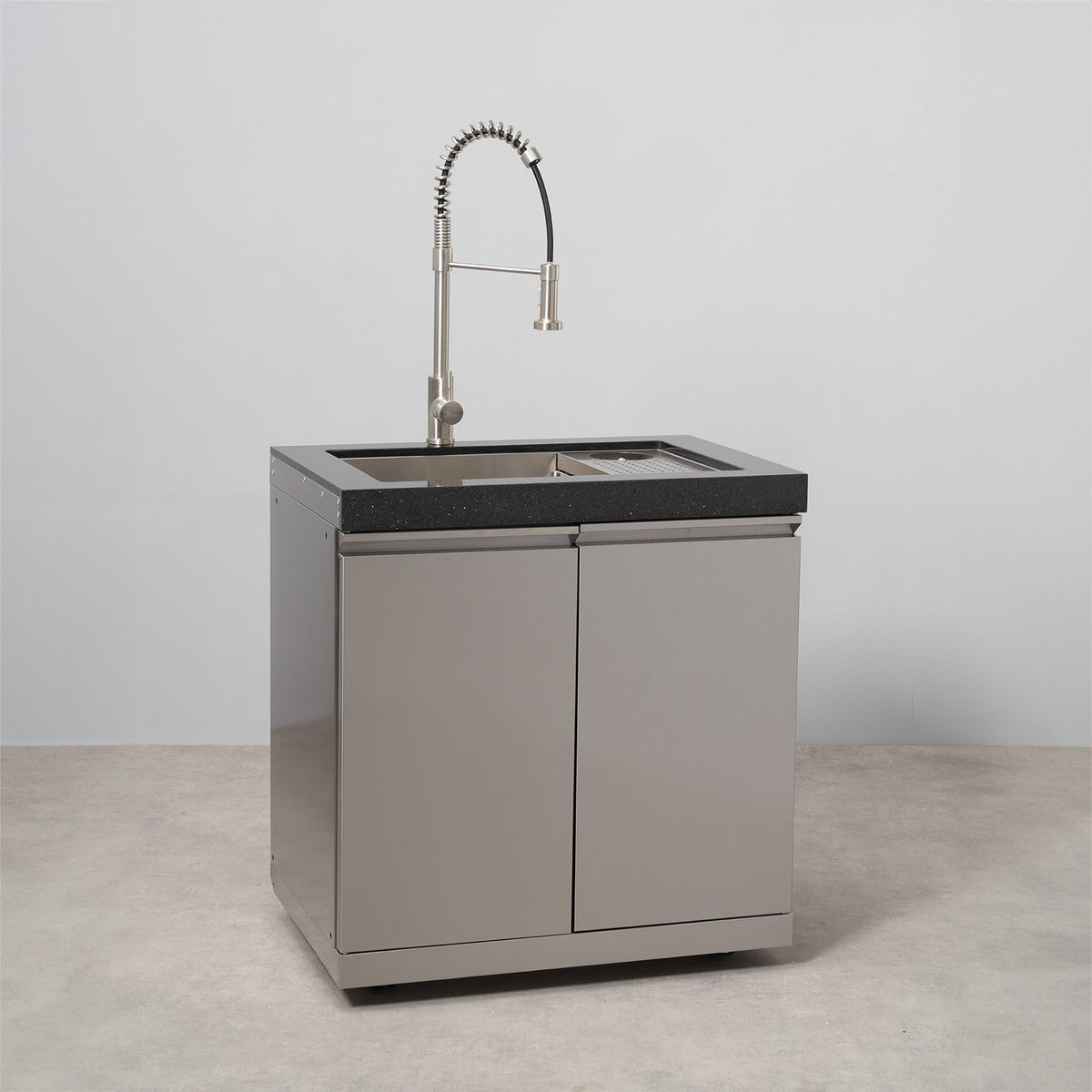 Stainless Steel Double Large Sink Cabinet with Glass Washer and Granite Top
