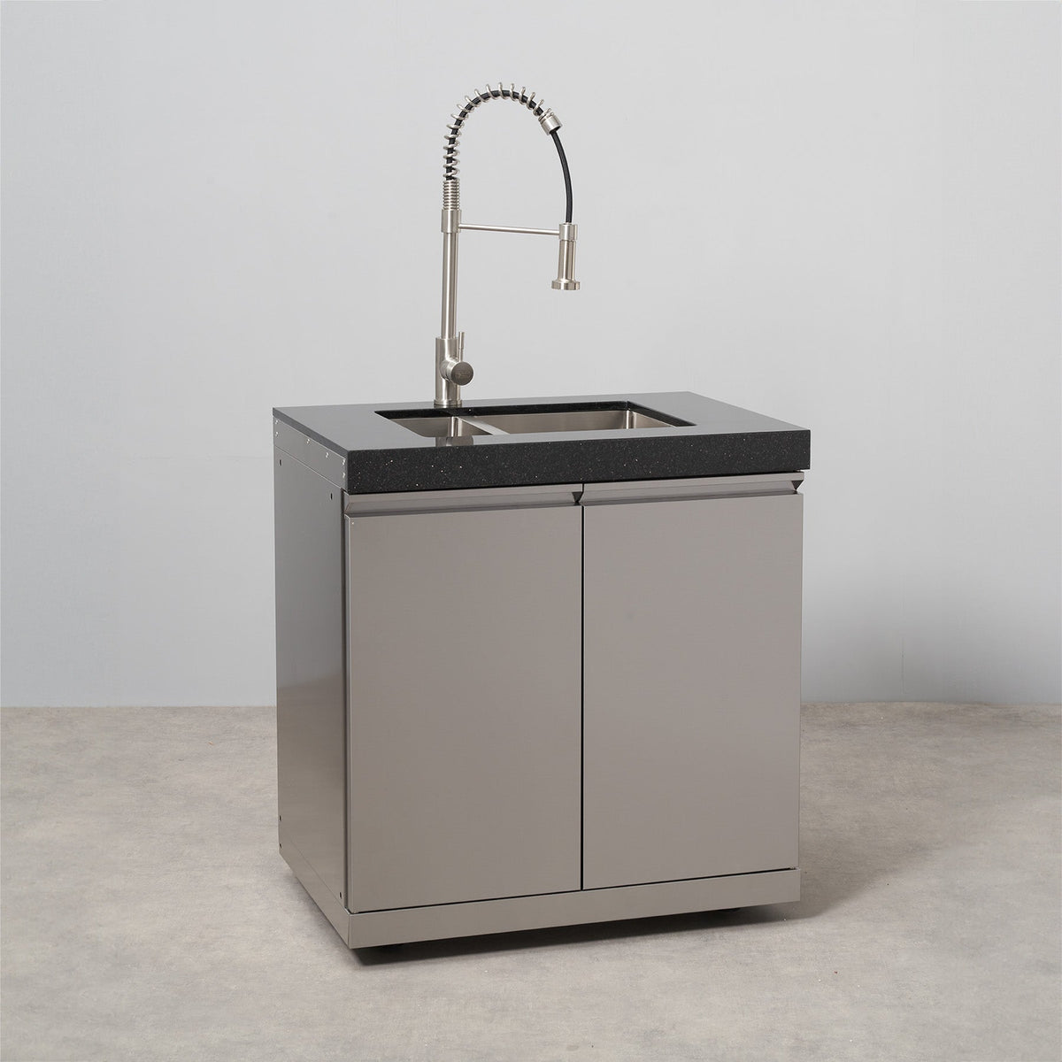 Stainless Steel Double Cabinet with 1 1⁄2 Large Sink and Granite Top