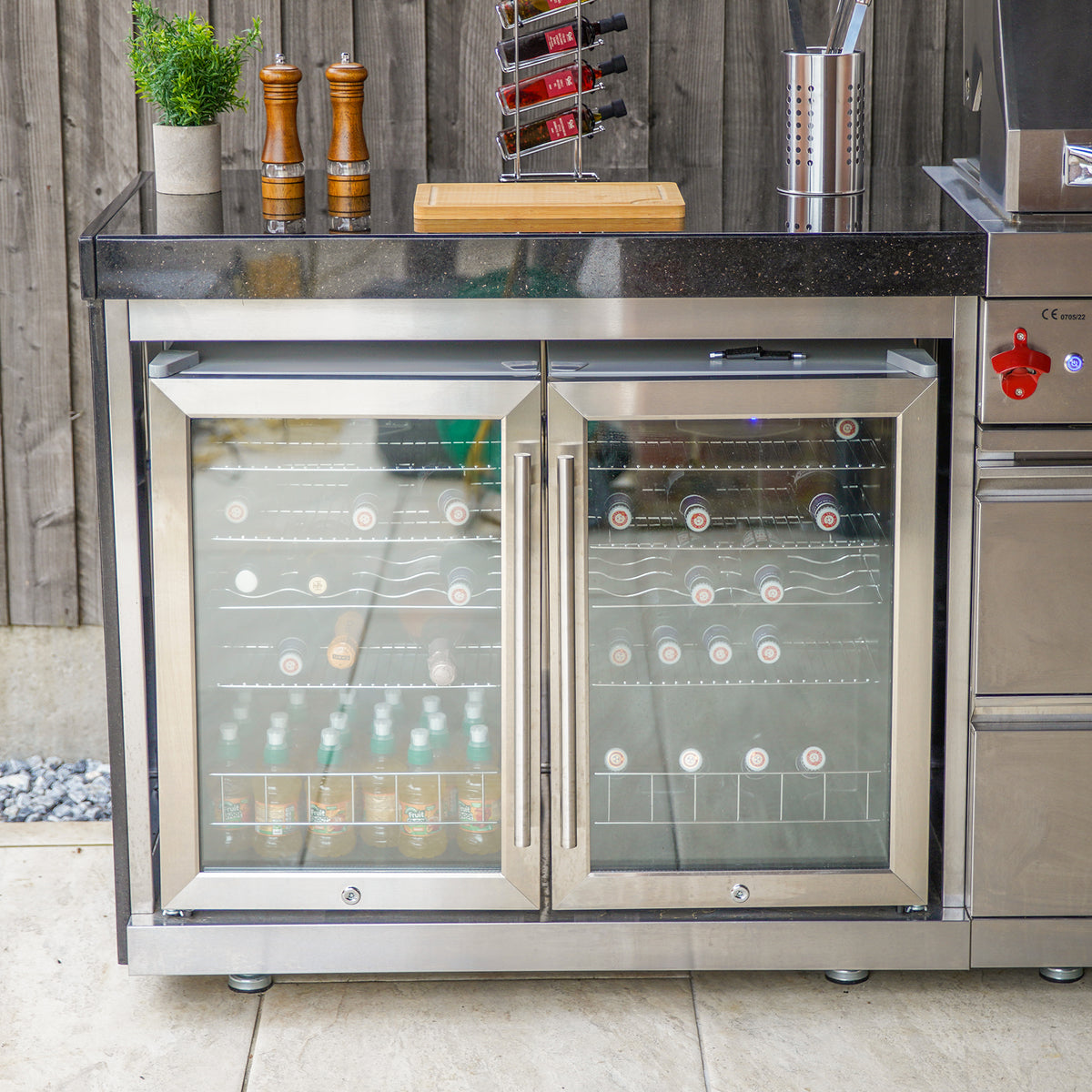 Stainless Steel Double Fridge Cabinet with Granite Top
