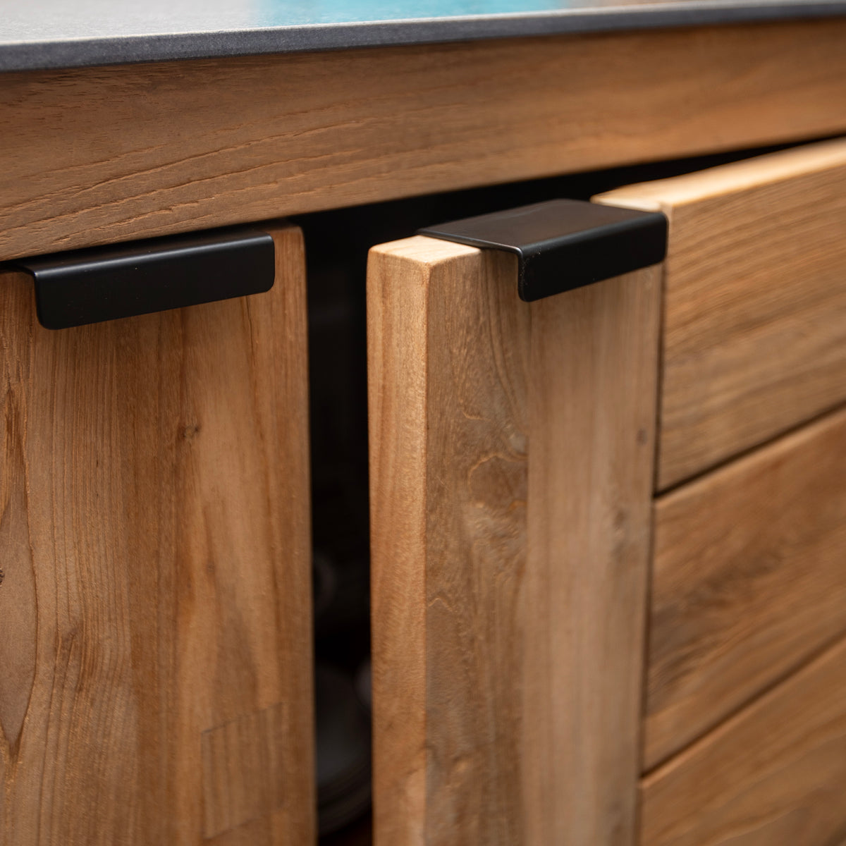 Teak Modular Outdoor Kitchen Double Door Cabinet with Ceramic Top