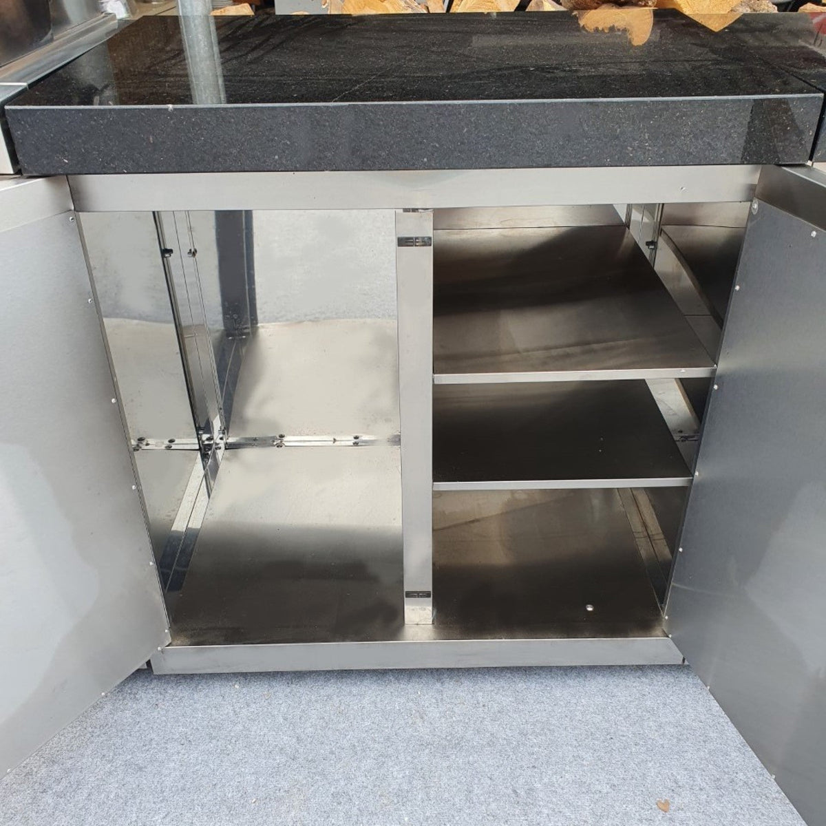 Stainless Steel Double Door Cabinet with Granite Top