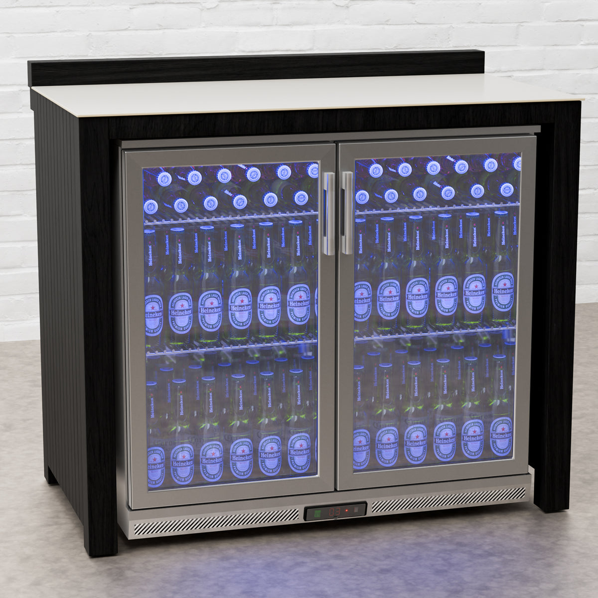 Teak Carbon Line Stainless Steel Double Fridge Cabinet with Ceramic Top