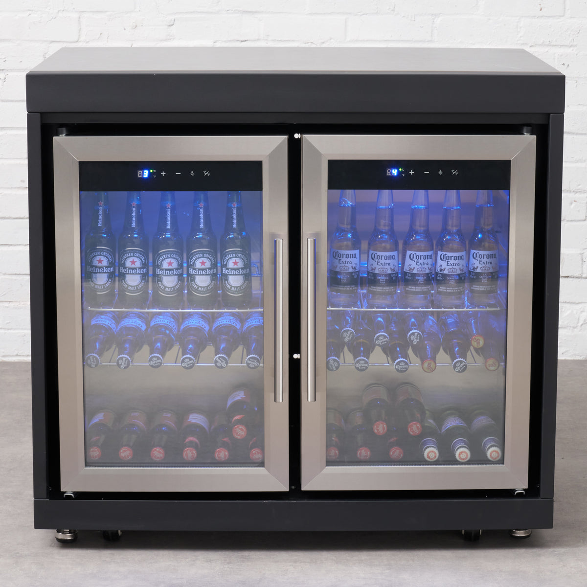 Fusion Outdoor Kitchen Black Double Fridge Cabinet with Sintered Stone Top