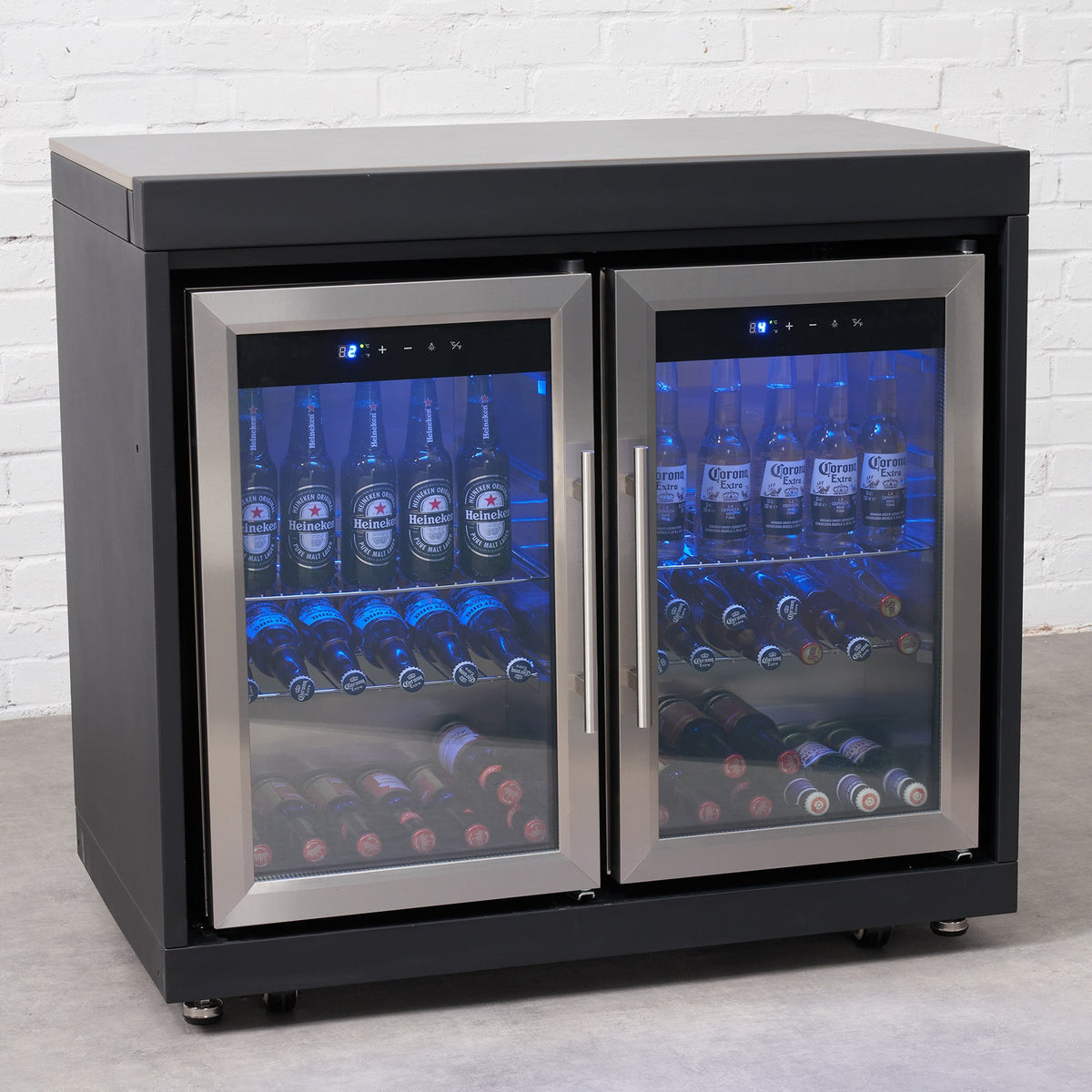 Fusion Outdoor Kitchen Black Double Fridge Cabinet with Sintered Stone Top