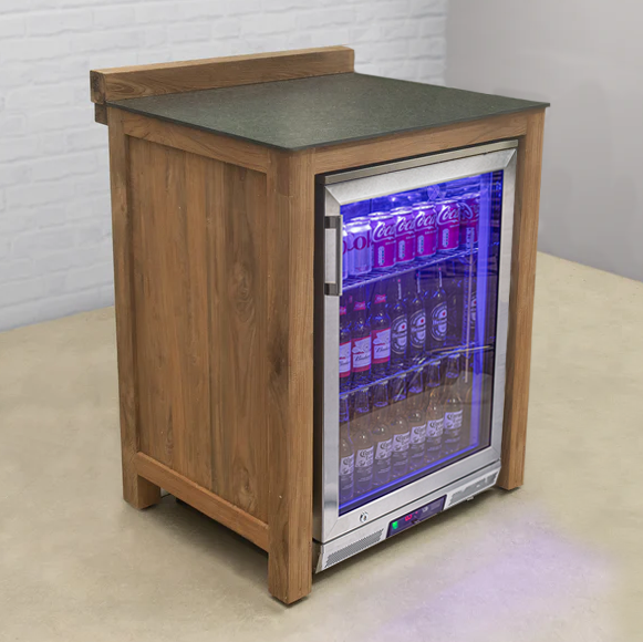 Teak Modular Outdoor Kitchen Single Fridge Cabinet with Ceramic Top
