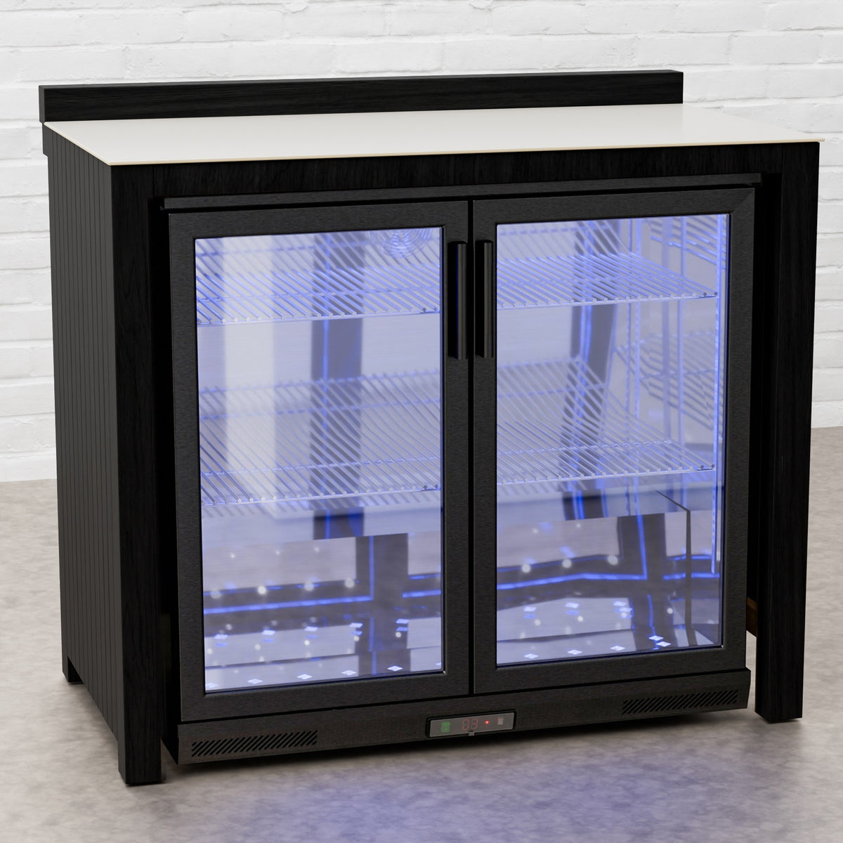 Teak Carbon Line Black Double Fridge Cabinet with Ceramic Top