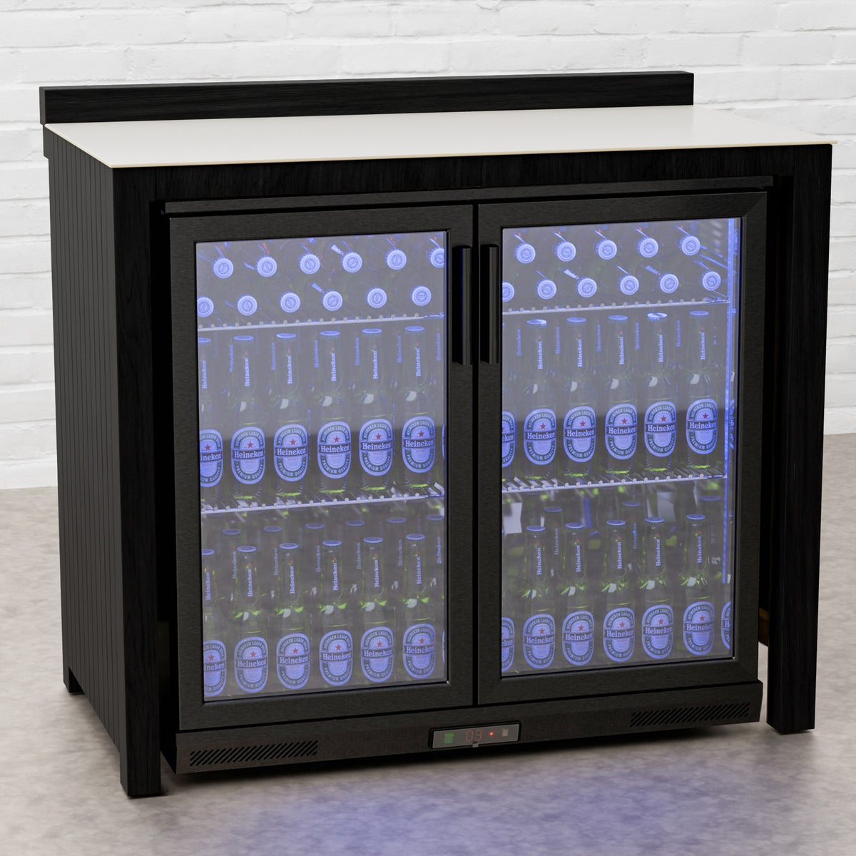 Teak Carbon Line Black Double Fridge Cabinet with Ceramic Top