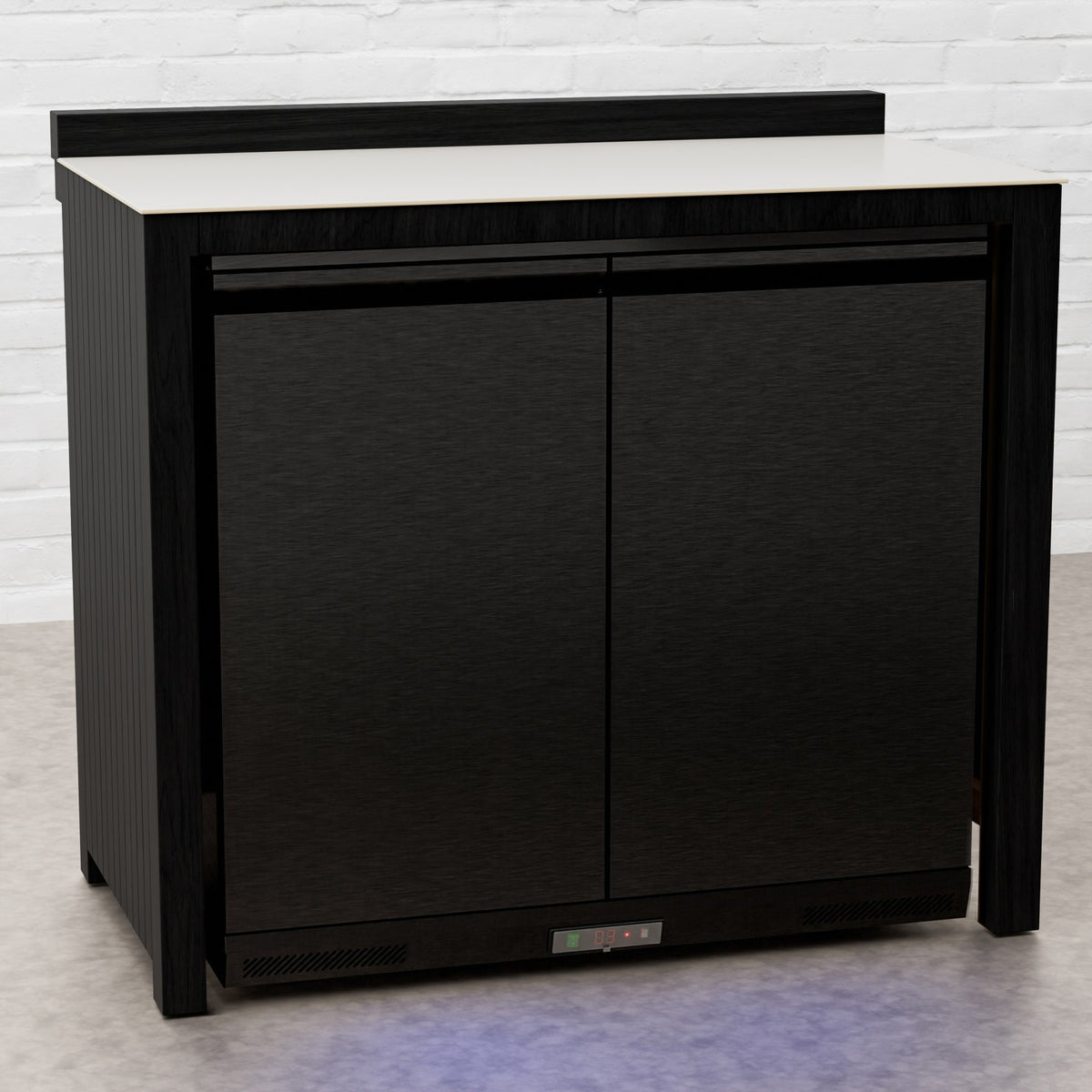 Teak Carbon Line Black Stainless Solid Double Fridge Cabinet with Ceramic Top