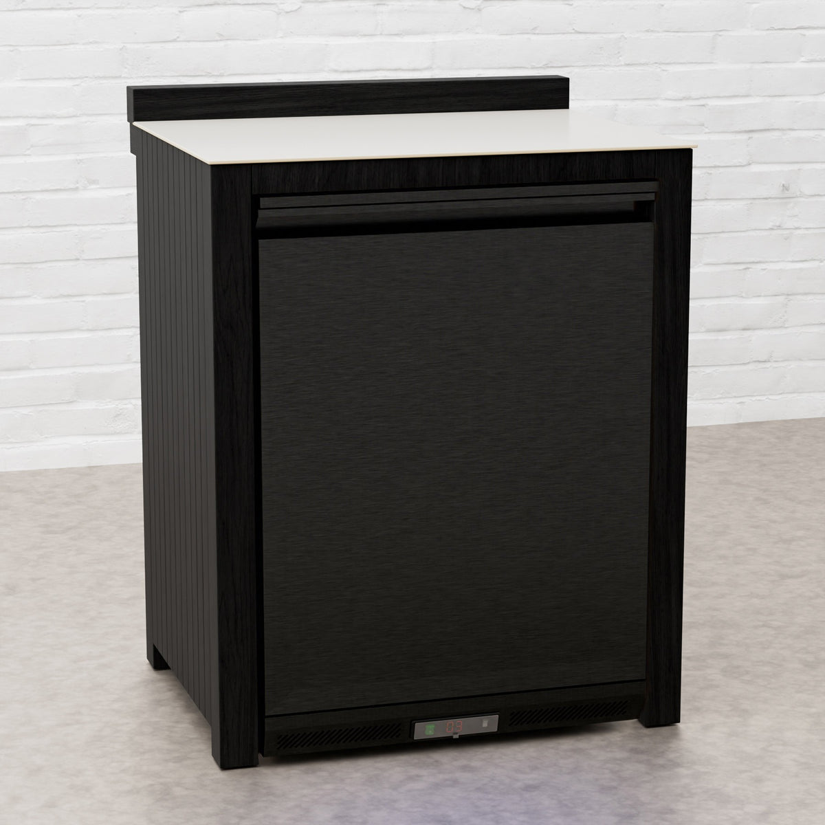 Teak Carbon Line Black Solid Stainless Single Fridge Cabinet with Ceramic Top