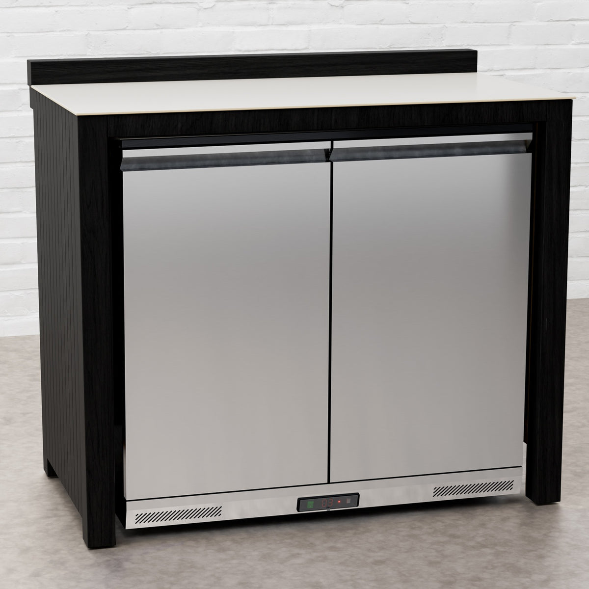 Teak Carbon Line Solid Stainless Steel Double Fridge Cabinet with Ceramic Top