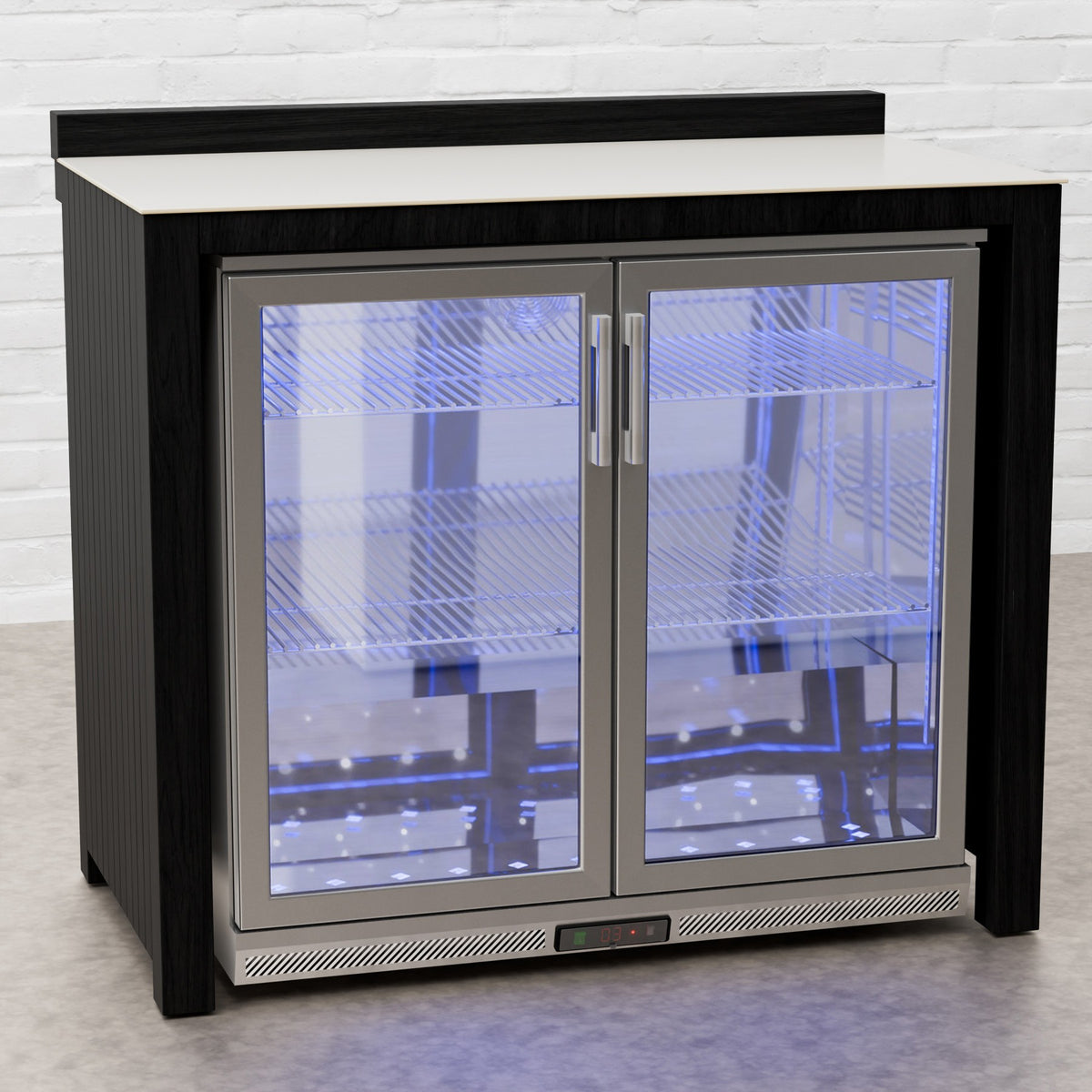 Teak Carbon Line Stainless Steel Double Fridge Cabinet with Ceramic Top
